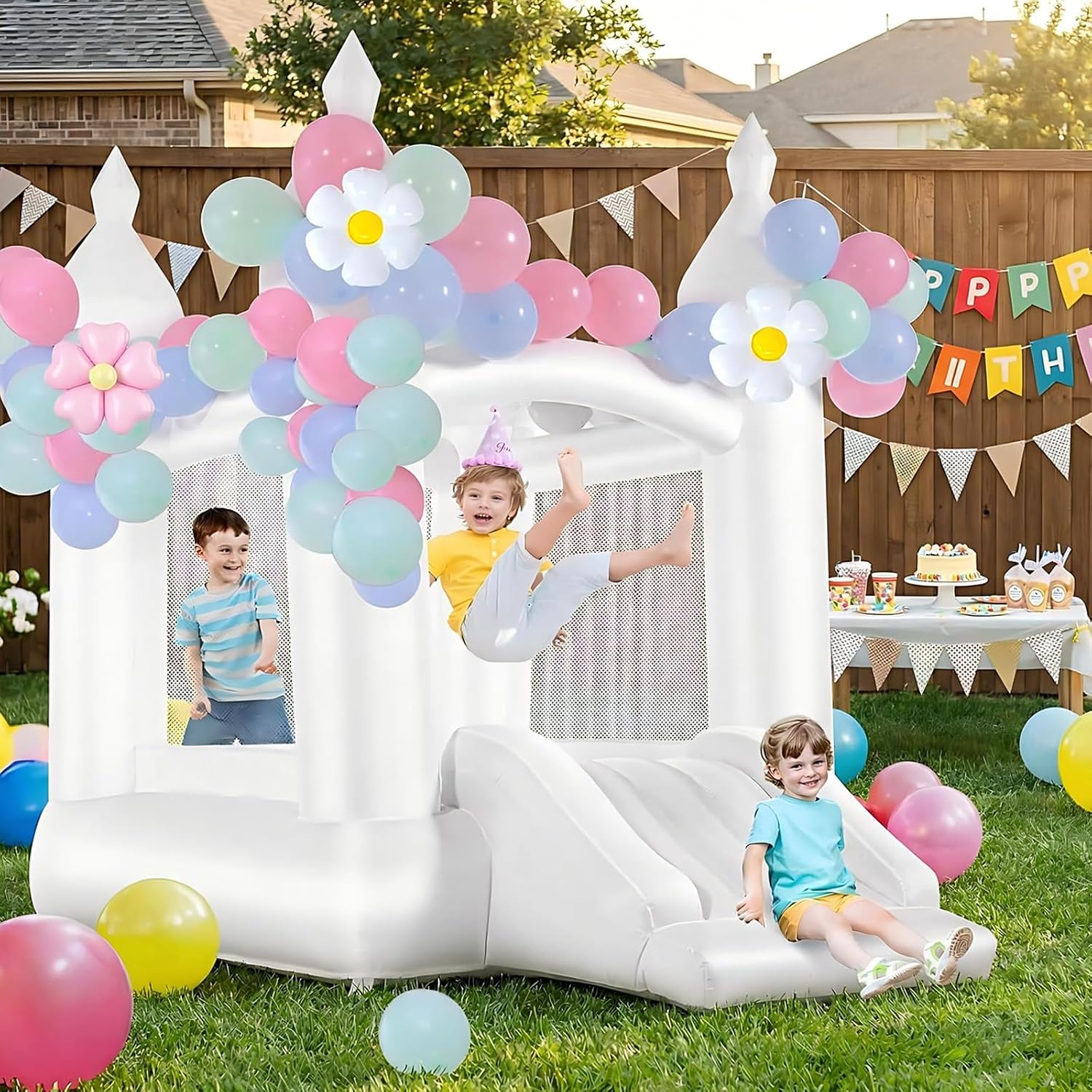 Kids Outdoor Bounce House - Белый надувной батут для детей 3-8