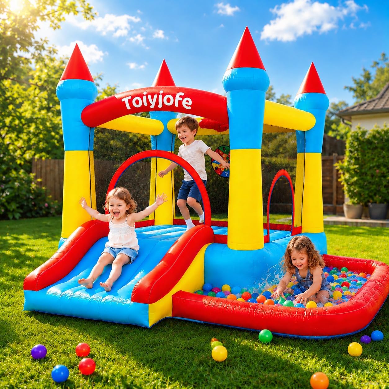 Kids Outdoor House With Slide - Надувной батут для детей 3-6 лет,