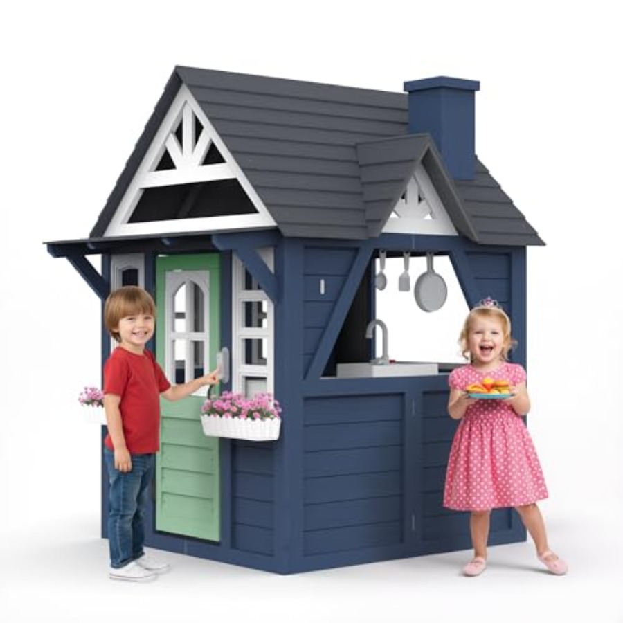 Kids Outdoor Sink - Детский уличный игровой домик: деревянный, синий,