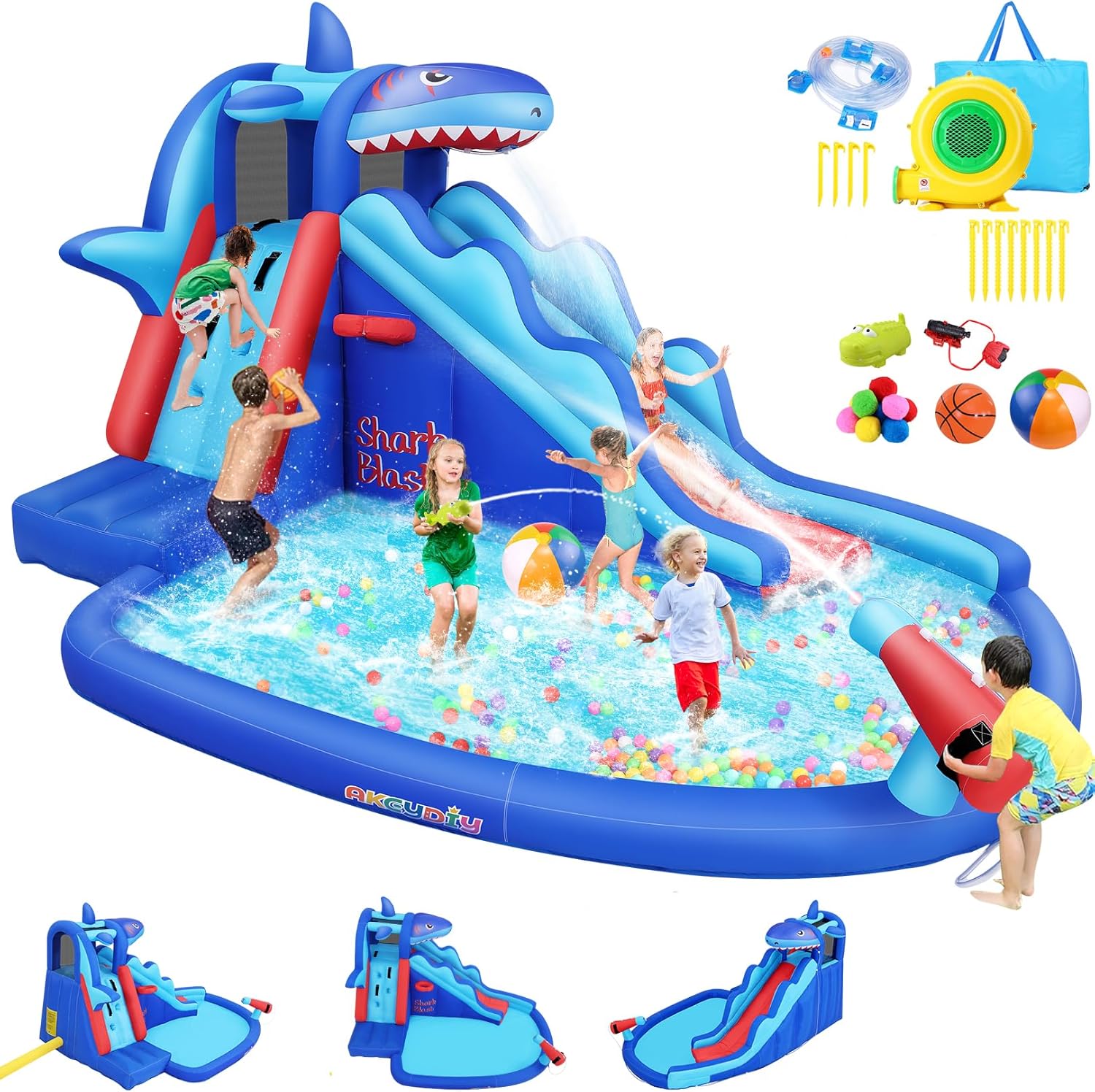 Kids Outdoor Inflatable Water Slide - Надувной аквапарк с тематикой акул для